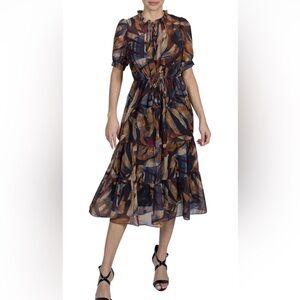 Julia Jordan Artistic Blue and Brown Midi Dress